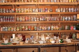 lots of glassware with cartoons and advertising; misc ceramics and bottles