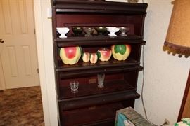 Globe-Wernicke four stack barrister's bookcase; Hull "Blushing Apple" cookie jars and range set