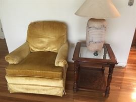 Mid Century Modern Gold Velvet Oversized Chair & Matching Sofa