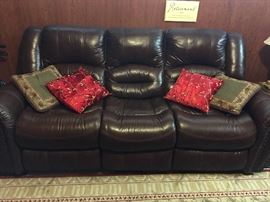 Lovely Leather Sofa with 2 Recliners on each End  