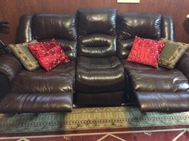 Leather Sofa with Recliner on Each End