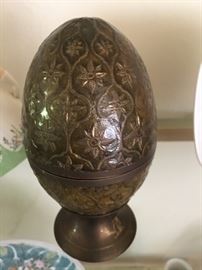 Solid Brass Ornate Egg on Stand