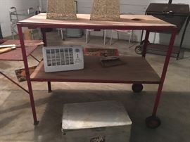 Large Iron Work Table 
   Or Potting Table with Wheels 