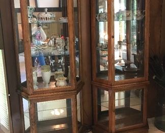 2 Matching Lighted Curio Cabinets