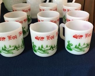 Milk Glass Egg Nog Mugs & Punch Bowl
