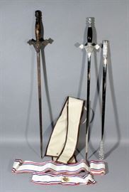 Etched Vintage Knights Of Columbus Ceremonial Sword and Newer Knights Of Columbus Sword With Scabbard And Baldric In Case