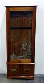 Gun Cabinet With Glass Door With Image of Deer And Two-Door Lower Cabinet, Has Keys, 29"W x 71"H x 11"D