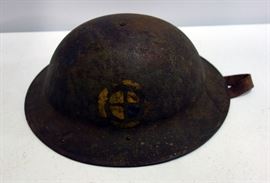 World War I Helmet, 35th Division 137th Infantry Painted Insignia On Each Side, Has Chin Strap