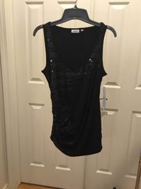DKNYC sequined tank with side ruching. Size Small