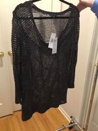 Eileen Fisher mesh metallic charcoal tunic XL
