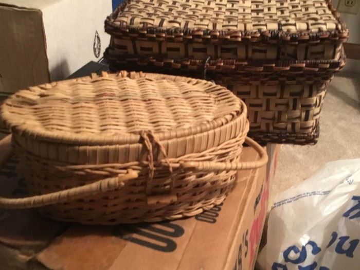 Several Baskets, Different Sizes, Straw, Bamboo Etc.