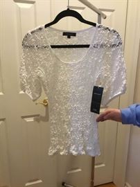 White lace stretchable sheer top with puff sleeves size L