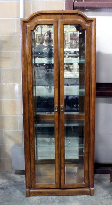 Curio Cabinet With Beveled Glass Doors, Mirrored Back, 4 Glass Shelves, Interior Light Powers On 31.5"W x 82"H x 15"D