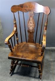 Solid Wood Rocking Chair With Stenciled Back 23.5"W x 41"H x 32"D