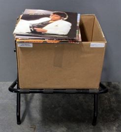 Box of LP Records, Including Michael Jackson, Sonny & Cher, Neil Diamond, Lionel Richie And More, Contents of Box, And Folding Stand