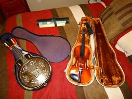banjo and violin, vintage antique