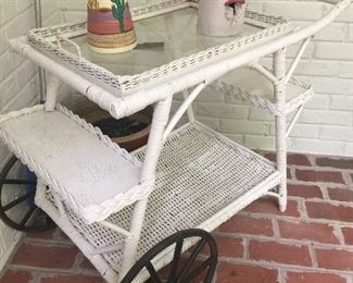 Vintage wicker tea cart