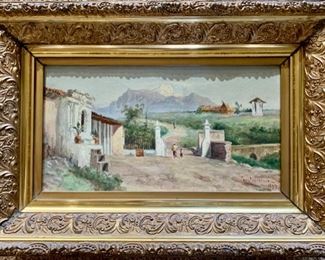 Mexican Pueblo, Oil, 13x8, Townley Benson, 1848-1907.