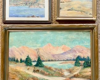 Pleinaire Oils, upper right: landscape, oil on board, 10x12 by Leonard Borman 1894-1995.