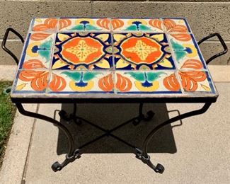 Iron Tile-Top Table with Early California Tiles by D and M
