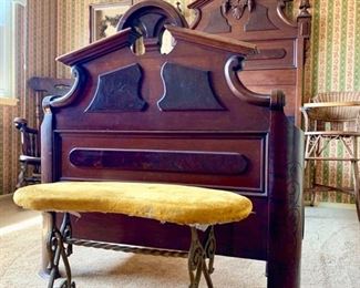 19th Century Single Size Bed (For Guest or A Wonderful Child); Rare Wicker High Chair in Background