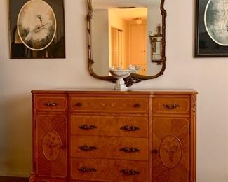 Vintage French Style, Carved and Inlaid 6 Drawer, 2 cupboard Chest; Icarts