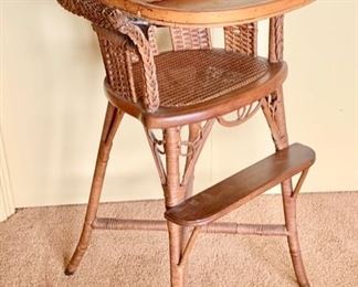 Turn-of-the-Century Wicker and Wood High Chair