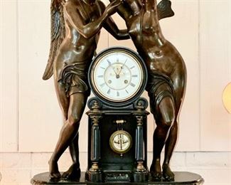 Late 1800's Antique Ansonia 24" tall Monumental Clock with Open-Face Escapement, "Echo & Narcissus"