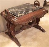 Ornate carved table w/marble top