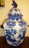 Handsome flow blue potpourri jar (one of pair)