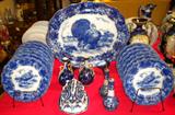 Flow blue turkey set; assorted items
