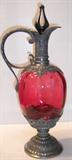 Cranberry glass ewer in Britannia metal frame