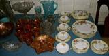 Carnival glass; American Brilliant Period cut glass; American pattern glass; Czechoslovakian porcelain dinnerware (pattern unknown)