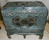 ornate French (or possibly Belgian) enamel stove, purchased from an estate in Oklahoma City's historic Aberdeen Apartments