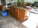 Art Deco sideboard (as found); much more in very full garage