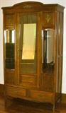 Continental oak armoire, with mirrors and brass accents (likely French or Belgian, ca. 1910)