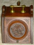 antique English coal scuttle (walnut and brass), ca. 1880