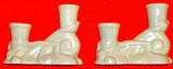 early Ada clay Frankoma candleholders with coveted "pot & puma" mark