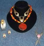 sterling and onyx necklace (Navajo); Hopi necklace w/pink coral; handsome carnelian necklace