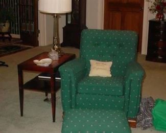 Upholstered side chair with ottoman