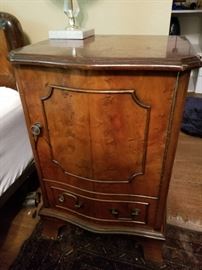 Pair French flame mahogany night stands