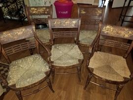 Victorian rush bottom chairs (2 arm chairs and 3 side chairs)