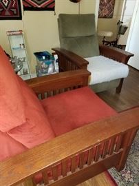 Matched pair Amish chairs custom finished upholstery