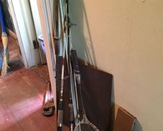 Fishing rods and tennis rackets.