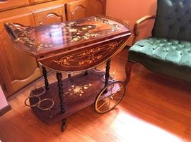 Italian Inlaid Marquetry Tea Cart Drop Leaf - Gorgeous!