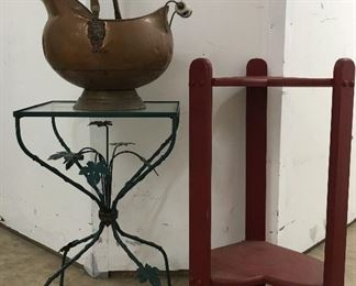 Plant stands and copper pitcher