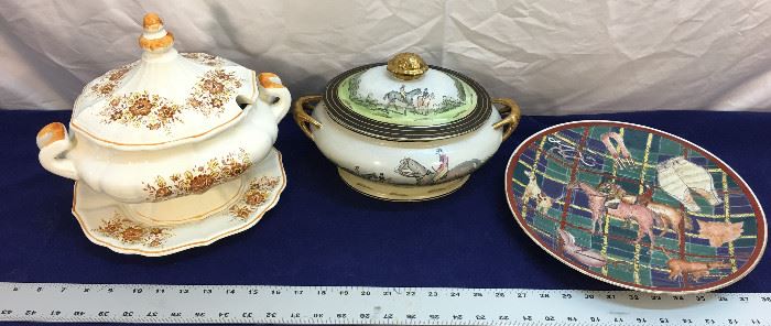 Soup tureen and Covered dish with Polo design and polo Platter