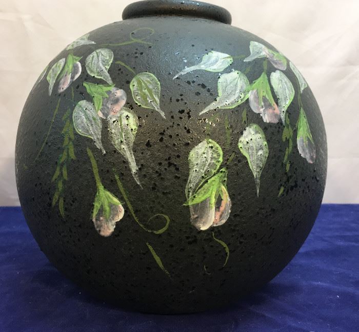 Hand Painted Black Vase 9" x 9"
