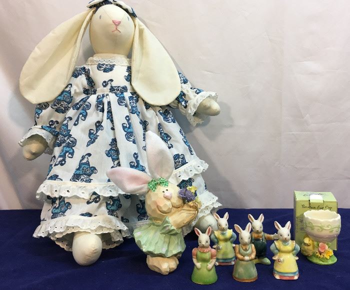 UNC Bunny, porcelain bunnies and egg cup