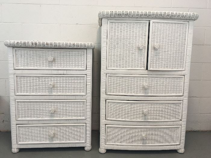 White wicker dresser and armoire